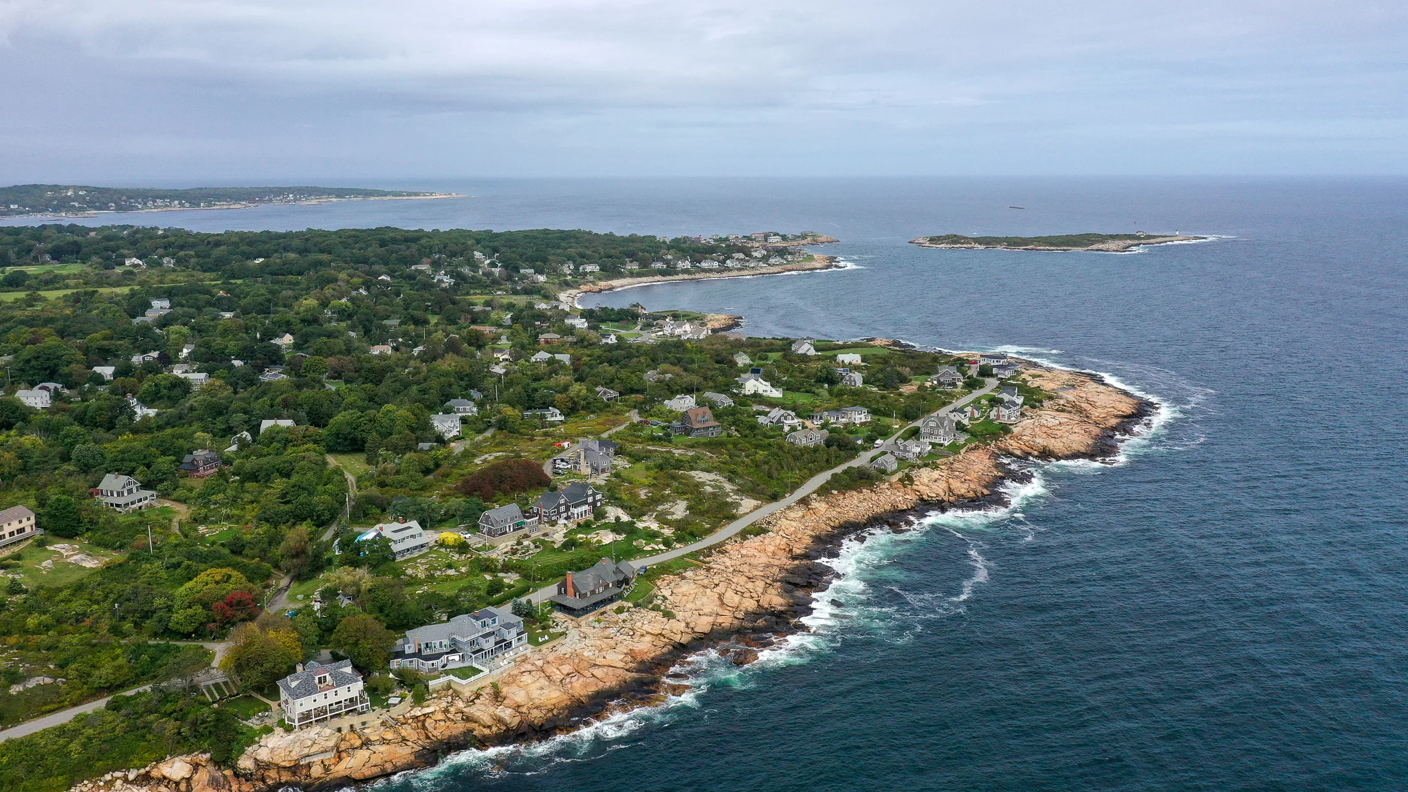 Aerial view of Rockport and the coast